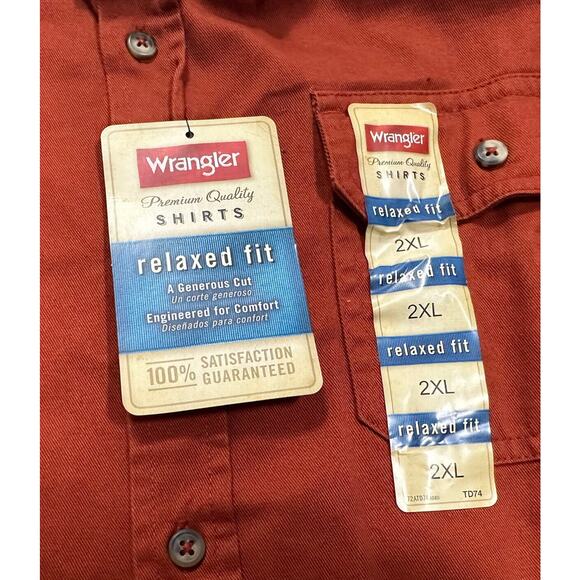 Wrangler Shirt Men's 2XL Outdoor Button Up Relaxed Orange Camping NEW Shirt - Picture 8 of 14